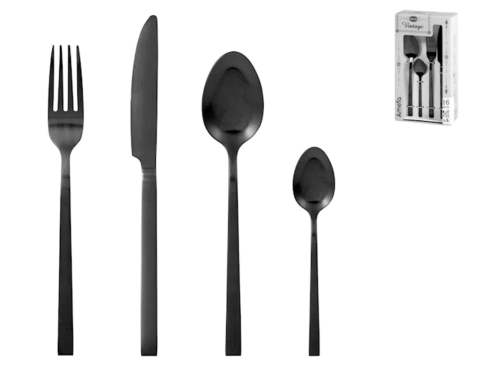 SERVIZIO POSATE 16 PEZZI SQUARE PVD/NERO