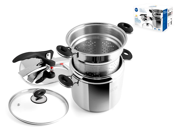 SET 4PZ PENTOLA A PRESSIONE ROYAL LT7 C/CESTELLO