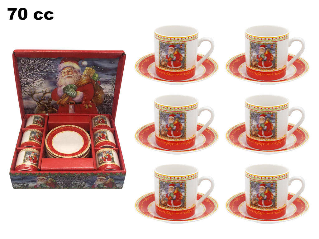 SET 6 TAZZE CAFFE'CON PIATTINO DECORATIVO NATALIZIO