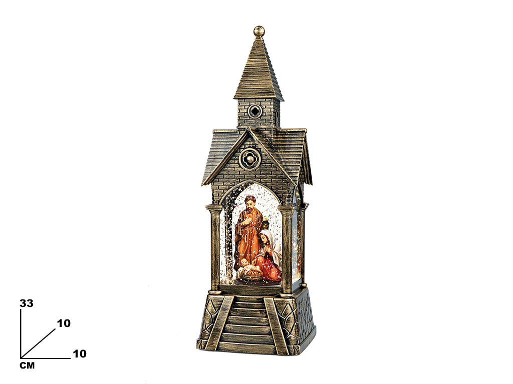 CHIESA LANTERNA CON NATIVITA' 33,5 CM CON MUSICA