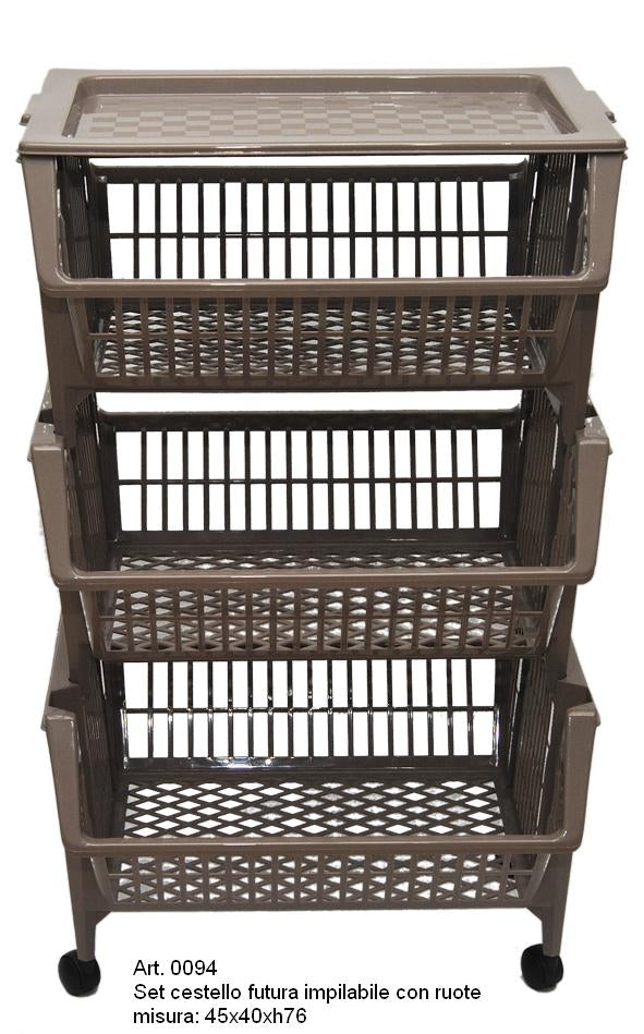 0094 SET 3 PZ. CESTELLO FUTURA CON RUOTE LEGA COLLO DA 3 CARRELLI