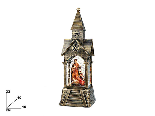 CHIESA LANTERNA CON NATIVITA' 33,5 CM CON MUSICA