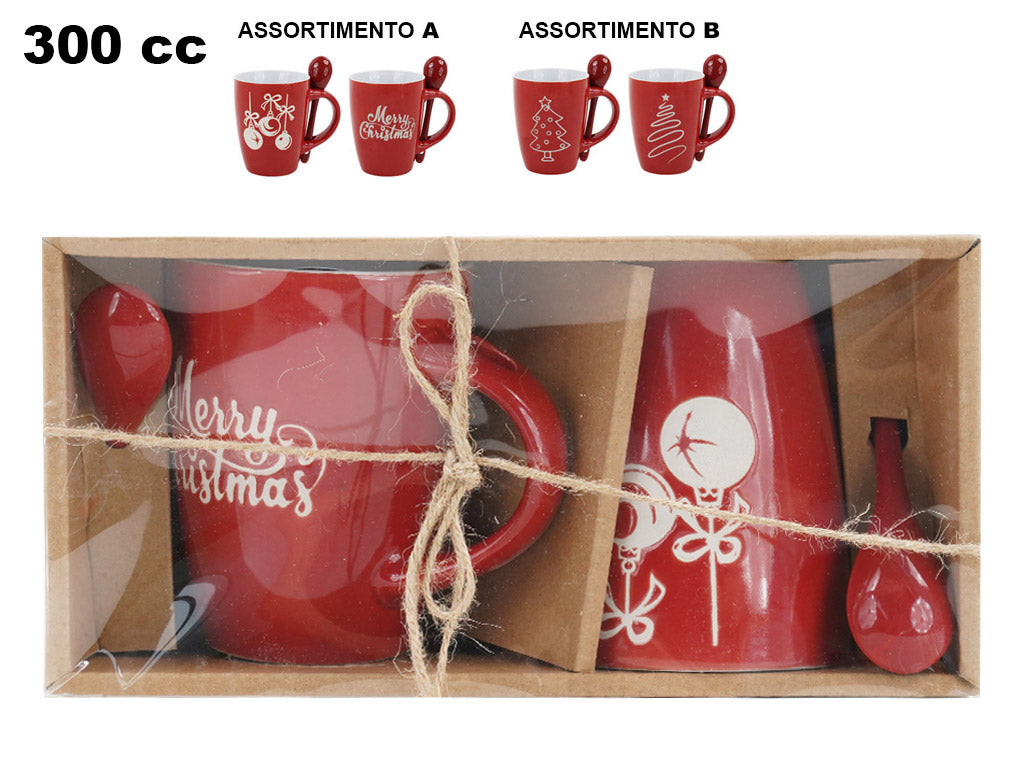 SET 2 TAZZE DECORATIVE NATALIZIE CON CUCCHIAINO