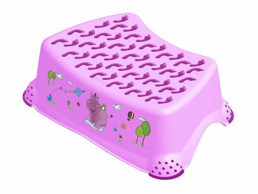 Sgabello Hippo in polipropilene con inserti antiscivolo decorato lilla collo da 5 pezzi